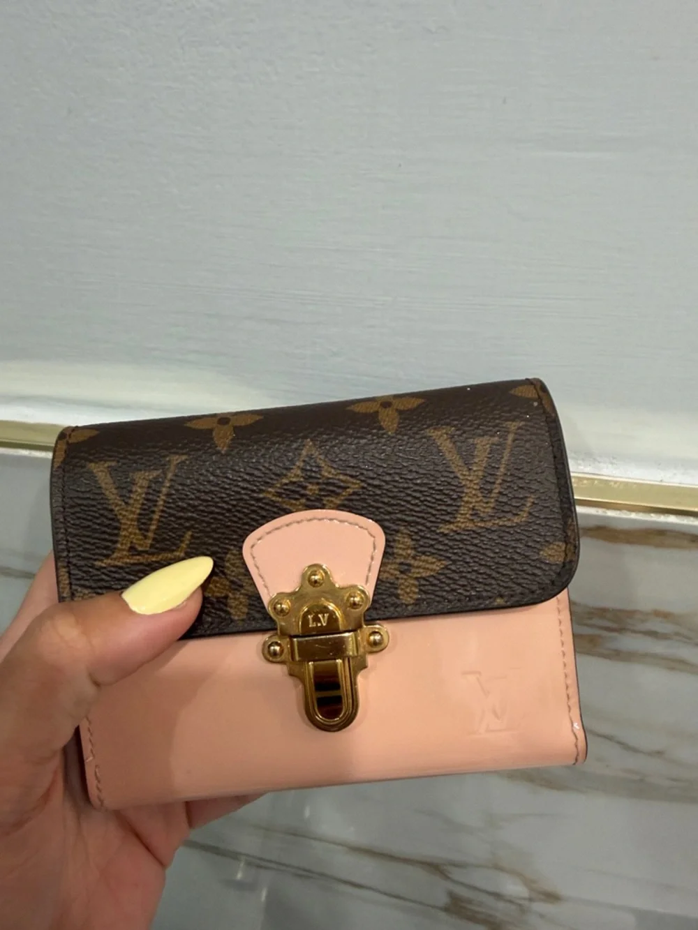 Louis Vuitton Brown Monogram and Pink Compact Wallet with Gold Hardware